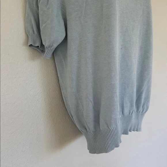 Vintage Manny’s Naples blue silk blend mock neck short sleeve sweater medium - Picture 8 of 12